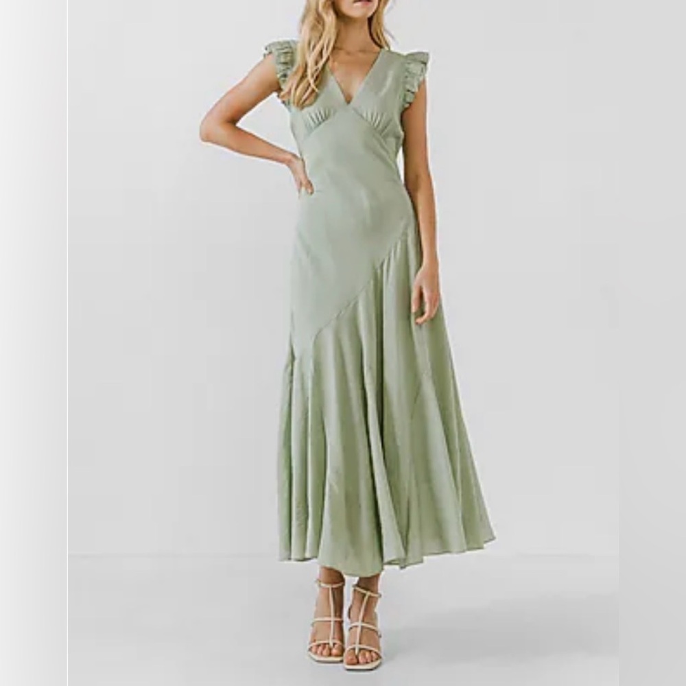 Endless Rose Bias-Cut Green Maxi Formal Wedding Guest Dress - Size L